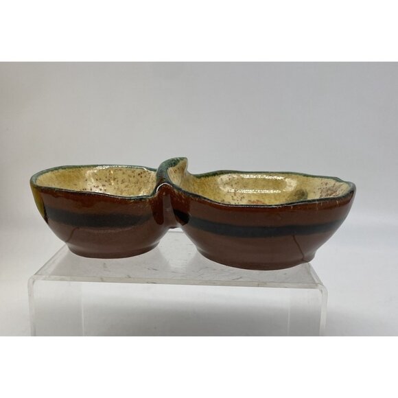 Modigliani Italy Terra Cotta Glazed Pottery Small Double Side Dish Condiment EUC - Picture 7 of 16